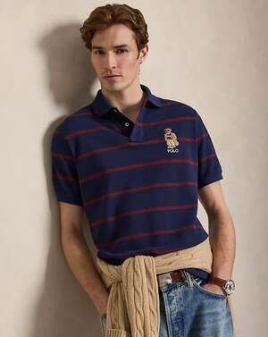 $148 Custom Slim Fit Bear Mesh Polo Shirt L